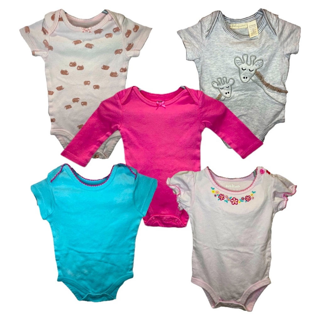 2/20 Mix & match 0-3m infant girls bodysuit onesies bundle set of 5